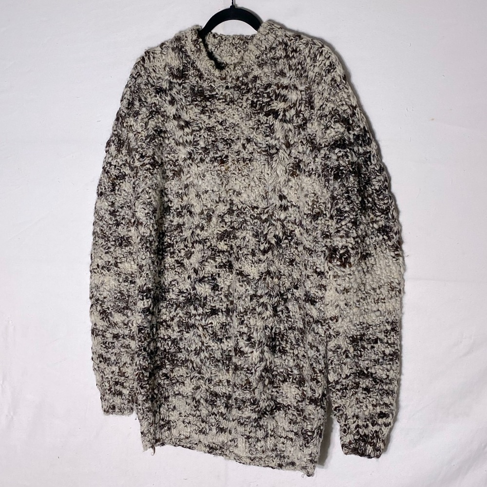 Vintage Hand Knit Brown Cream Long Sleeve Crew Neck Sweater L